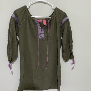 Woman Within Olive Top with Strings Medium